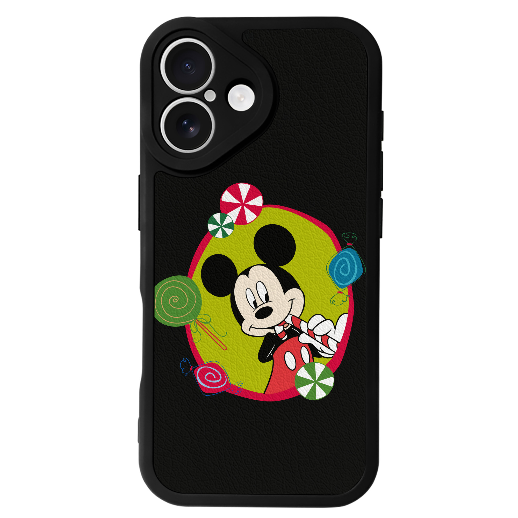（画像用） ミッキーマウス Mickey Mouse 【iPhone 16シリーズ対応】シリコンスマホケース（レザー調） 材質：シリコン